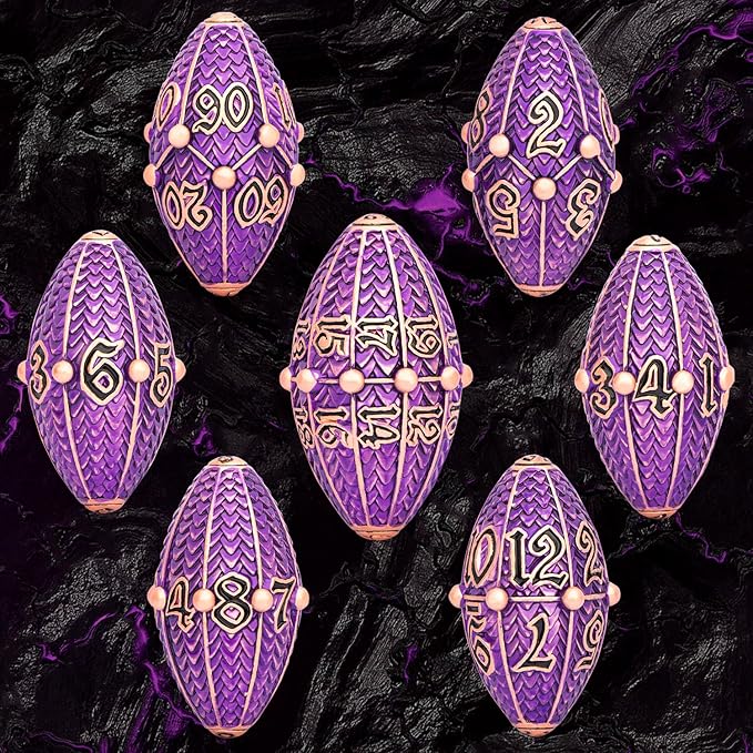 ARUOHHA DND Metal Dice Copper Purple Dragon Egg Dice with Metal Box, Role Playing Game RPG Polyhedral D and D Dice Set D20 D12 D10 D8 D6 D4