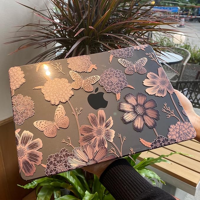 Teryeefi Compatible with M3 MacBook Air 15 inch Model A2941 [2023 2024], Designed Hard Shell Case & Keyboard Cover & Screen Protector,Flowers & Butterfly