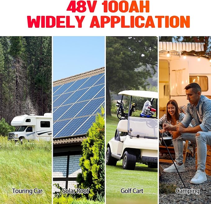 48V 100Ah Golf Cart Lithium LiFePO4 Battery with 200A BMS Grade A Cells Deep Cycle Rechargeable Battery,10000+ Cycles,Perfect for Golf Cart,Off Grid Applications (48V 100Ah)