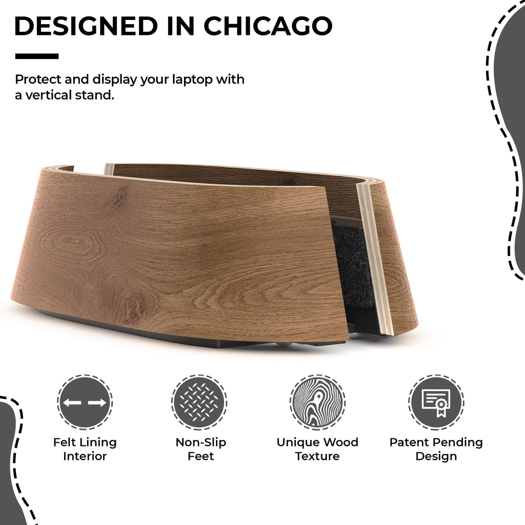HumanCentric Vertical Laptop Stand in Black Walnut Wood, Upright Adjustable Holder and Dock, Laptop Vertical Stand Fits MacBook Pro and Other Laptops.5" to 1.5", Clamshell Compatible