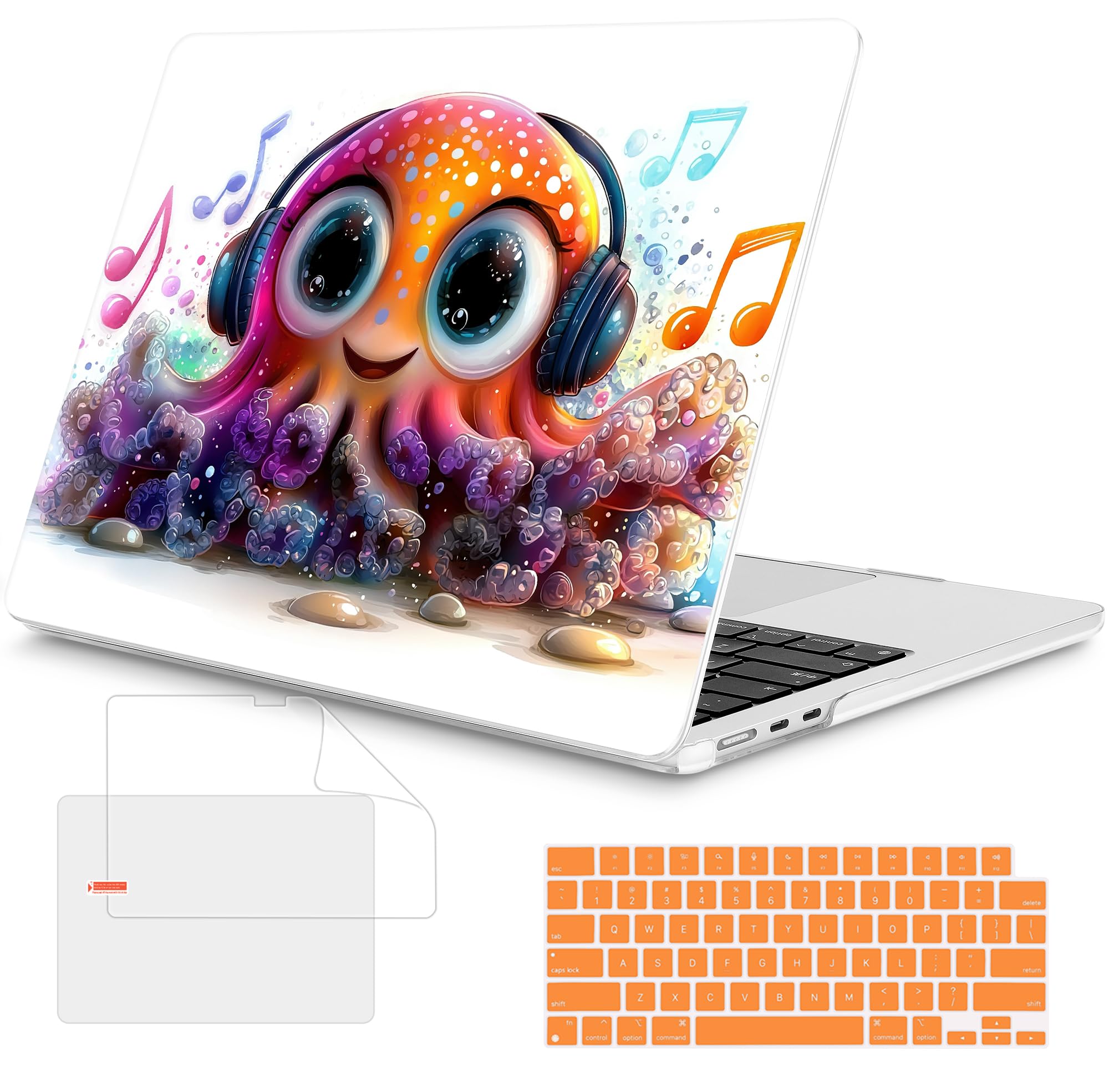 Mektron Case for 2026 MacBook Air 15 INCH M5 A3448 Compatible with M4 A3241 /M3 A3114 /M2 A2941 Printed Plastic Hard Shell Cover with 15.3" Liquid Retina Display Touch ID- Cute Octopus