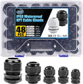 XHF IP68 Nylon Waterproof NPT Cable Glands Assortment 48pcs 1/4", 3/8'', 1/2'', 3/4'', 1'' UL Listed and RoHS Cord Grip Compliant Cable Strain Relief Black