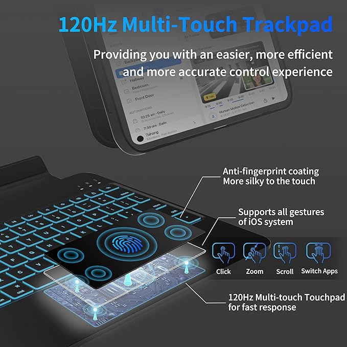 Keyboard Case for iPad 10th Generation (10.9" 2022) and iPad 11th (A16, 2025), Magnetic Detachable Wireless keyboard for ipad 10th generation with 7 Color Backlight, Multi-Touch Trackpad(Black)