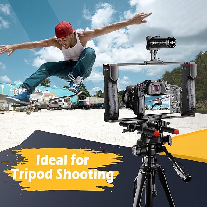 Zeadio Camera Video Rig Cage, Aluminum Filmmaking Movie Making Kit with Top Handle & Arca Type Base, Compatible with All DSLR Camera and Camcorder