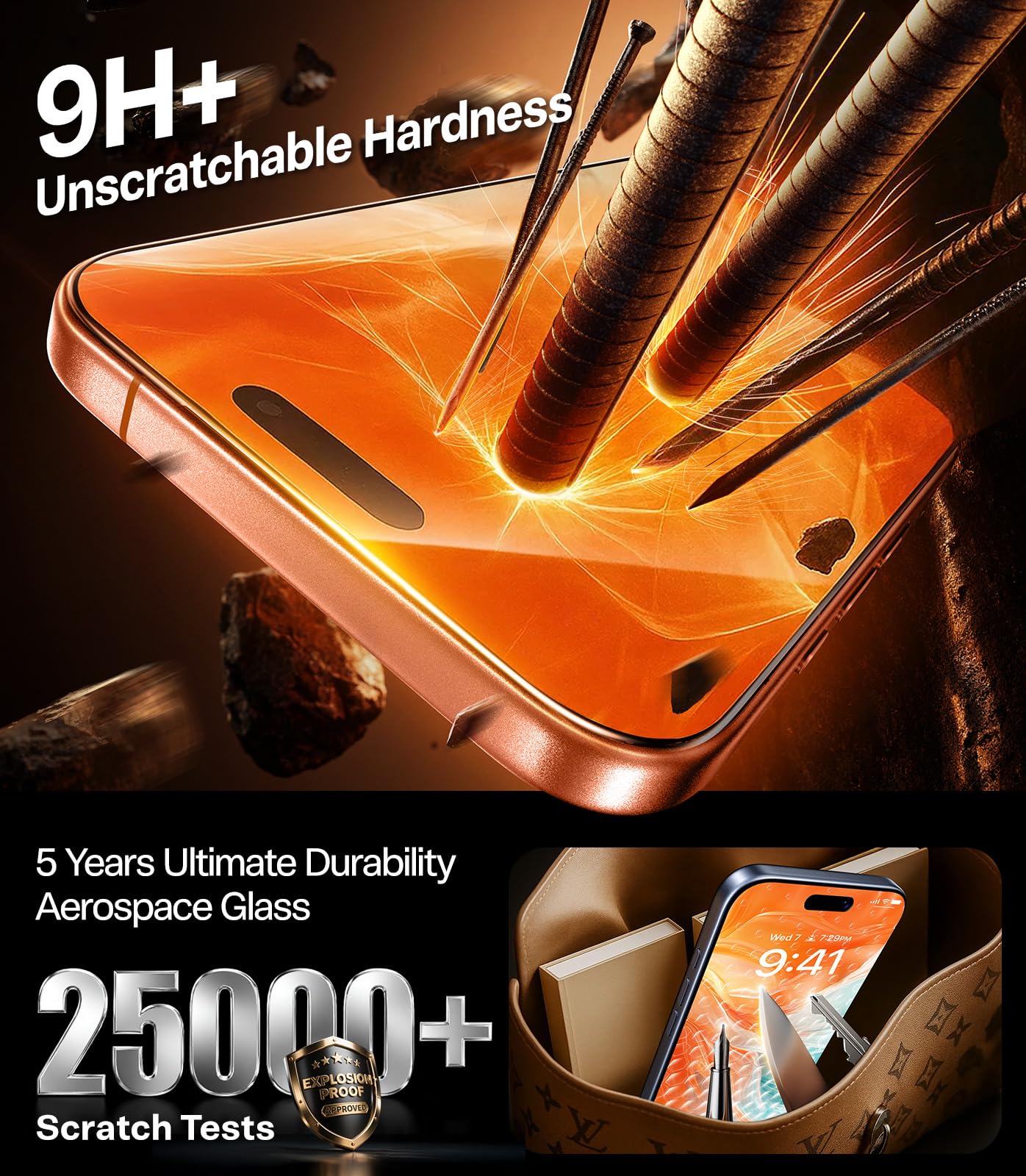TORRAS Military-Grade Shatterproof for iPhone 16 Pro Max Screen Protector [9H+ Aerospace Tempered Glass＆ One-Step Installation] Full Coverage Fit Bubble Free Top-Notch Protection, 2 Pack, GlassGo X