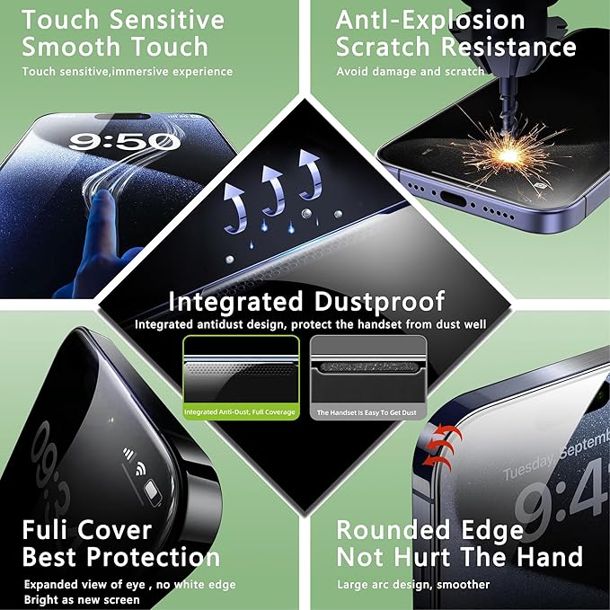 2 Pack Privacy Screen Protector for iPhone 16 Pro Max 6.9-Inch Auto Dust Removal, No Bubbles,Anti-Spy Tempered Glass Film, Easy Installation