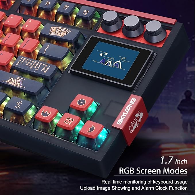 MOLGRIA SKYLOONG GK87 JIUWEI Pudding Keycaps RGB Backlit Gaming Keyboard, Hot Swappable Red Machinery Gateron Switches, Triple-Mold Connection with Knobs and LCD Display Mechanical Keyboard