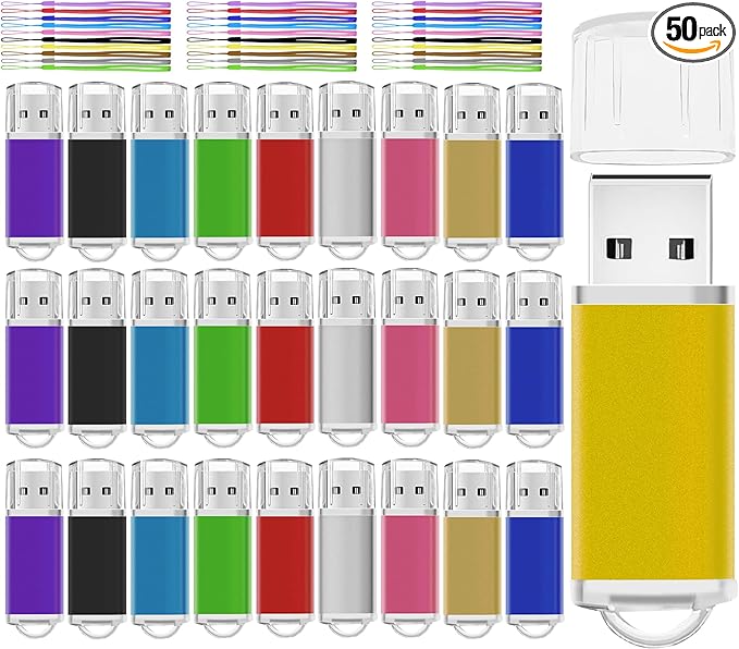 USB Thumb Drive 4GB Flash Drive 50 Pack, Nicepicten FAT32 Memorias USB 2.0 Flash Drive Bulk 4GB Jump Drives Multiapck Memory Stick with 50PCS Lanyards (Mixcolor 50 Pack, 4 GB)