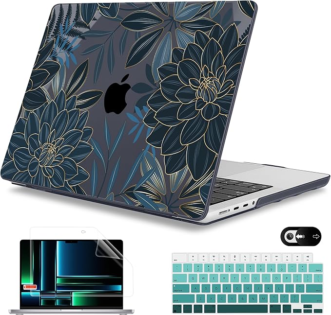 Mektron Case for MacBook Pro 16" M4 A3403 A3186 M3 A2991 M2 A2780 M1 A2485 (2021/2023/2024) Pro/Max with Touch ID, Hard Shell Plastic Laptop Cover Keyboard Cover Screen Protector, Dahlia Flower C035