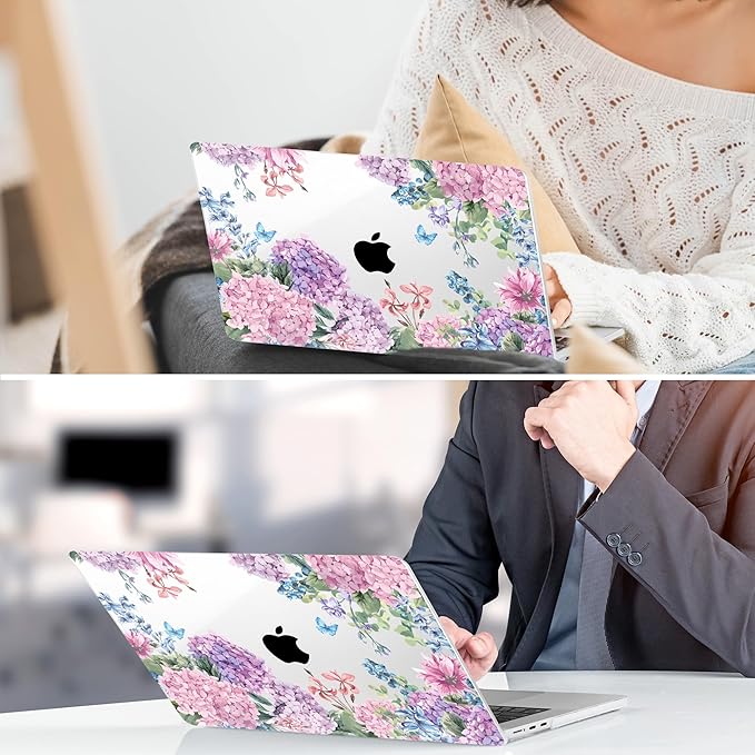 TWOLSKOO Compatible with M4 MacBook Air 15 inch Case 2025-2023 Released Model M4 A3241 M3 A3114 M2 A2941, Plastic Hard Shell & Screen Protector & Keyboard Cover & Trackpad Film, Colorful Hydrangea