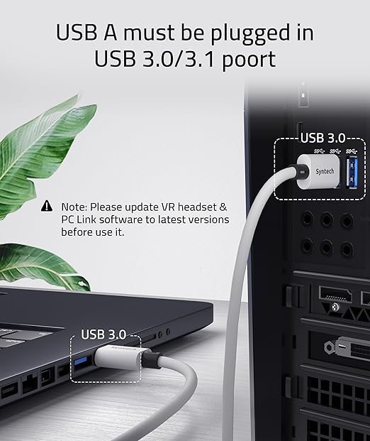 Syntech Link Cable 20 FT Compatible with Oculus/Meta Quest 3/Meta Quest2/Pro/Pico 4/Ultra Accessories and PC/SteamVR, High Speed PC Data Transfer, USB 3.0 to USB C Cable for VR Headset