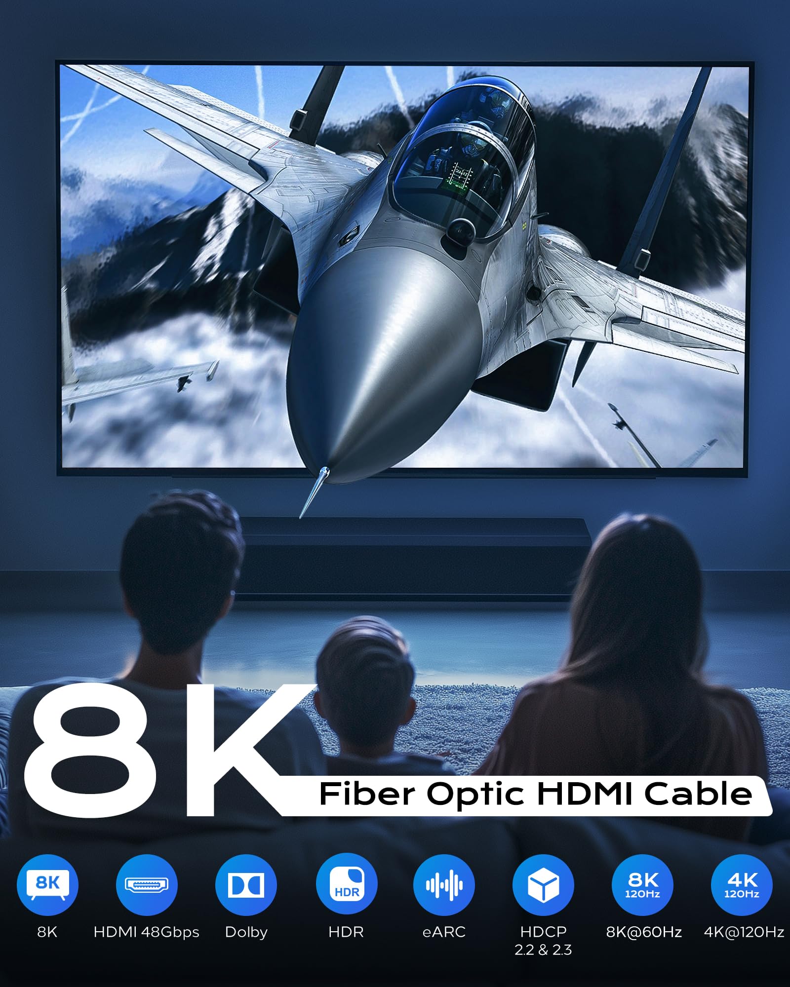 Cratree Fiber Optic HDMI Cable 65FT/20M Long - 8K 48Gbps High Speed HDMI Cord/8K 60Hz/4K 120Hz,HDCP 2.2&2.3,HDR10 - Compatible with HDTV/Monitor/Projector