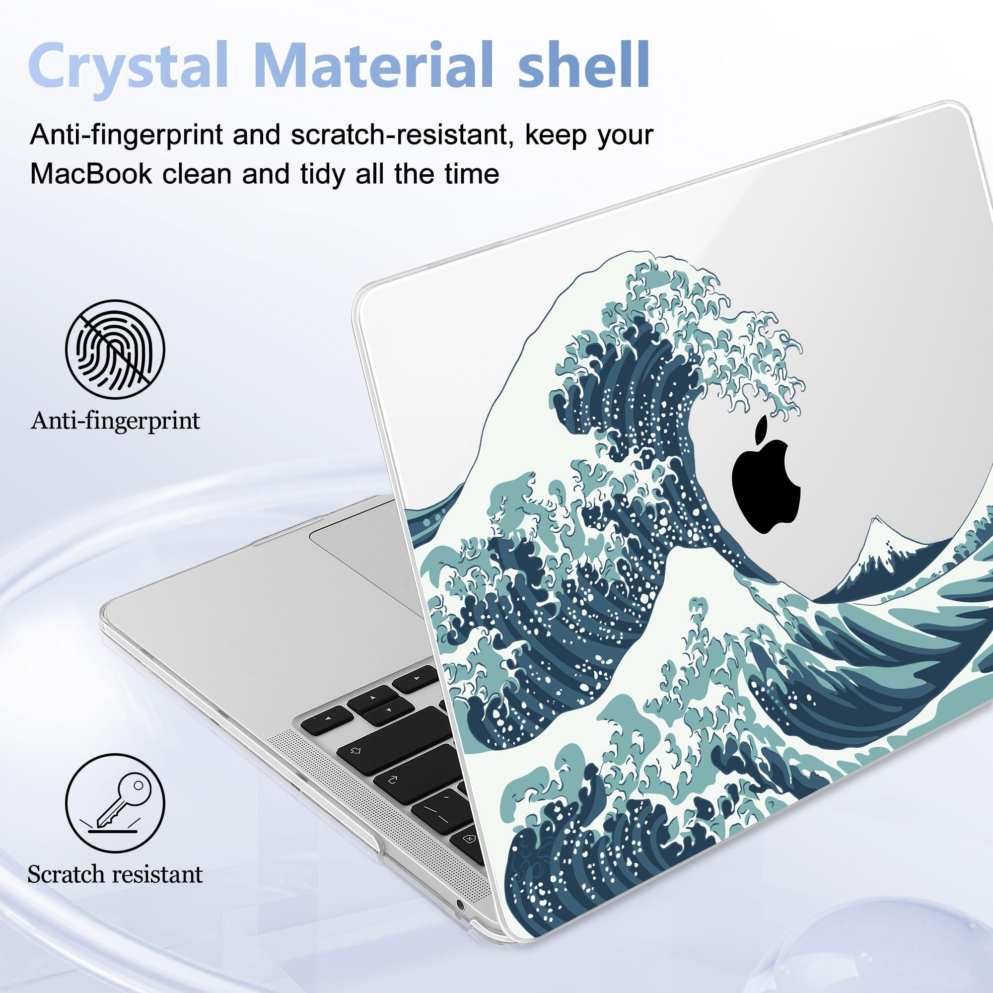 May Chen Compatible with MacBook Pro 13 inch Case 2022 2021 2020 Release Models A2338 M2 M1 A2251 A2289, Plastic Hard Shell Case for MacBook Pro 13 Inch with Touch Bar Fits Touch ID, Great Wave