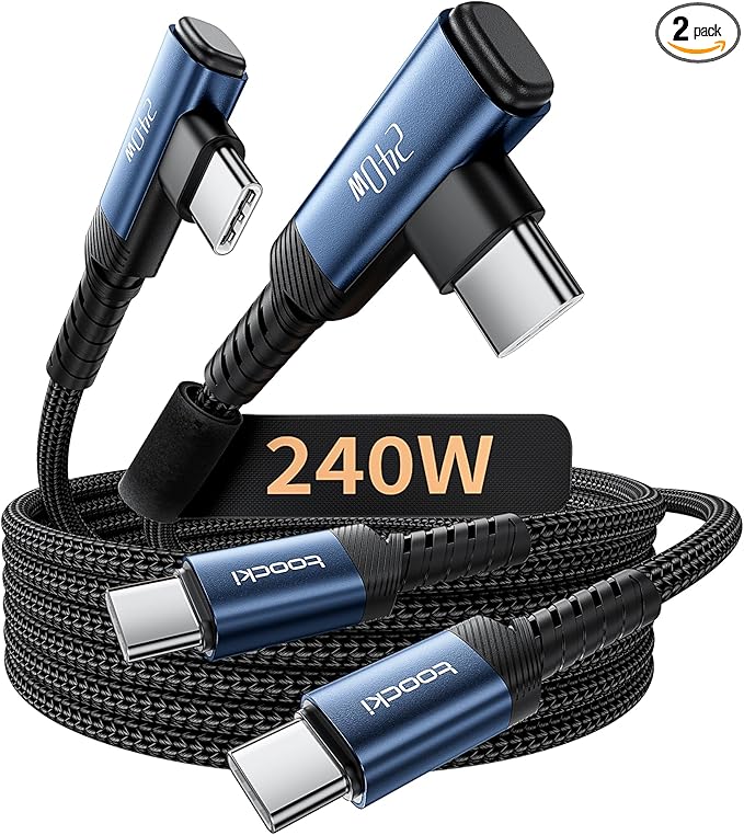 USB C Cable [2Pack, 6.6ft] 240W Fast Charging Type C Cord, Nylon Braided USB 2.0 Cable for iPhone 16 15 Pro Max, iPad Pro, Samsung Galaxy S24 S23, Switch, MacBook Pro, Pixel