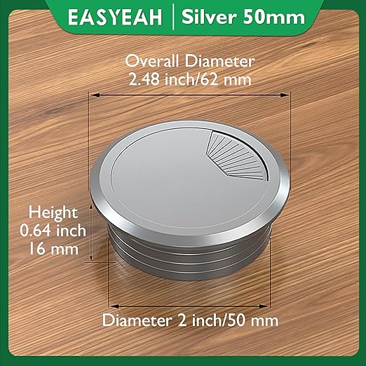 2 Pcs Desk Grommet 2" / 50 mm, Desk Cord Hole Cover, Cable Grommet ABS Plastic, Desk Hole Grommet for Home & Office Pc, Detachable Adjustable Cable Cord Organizer-Silvery