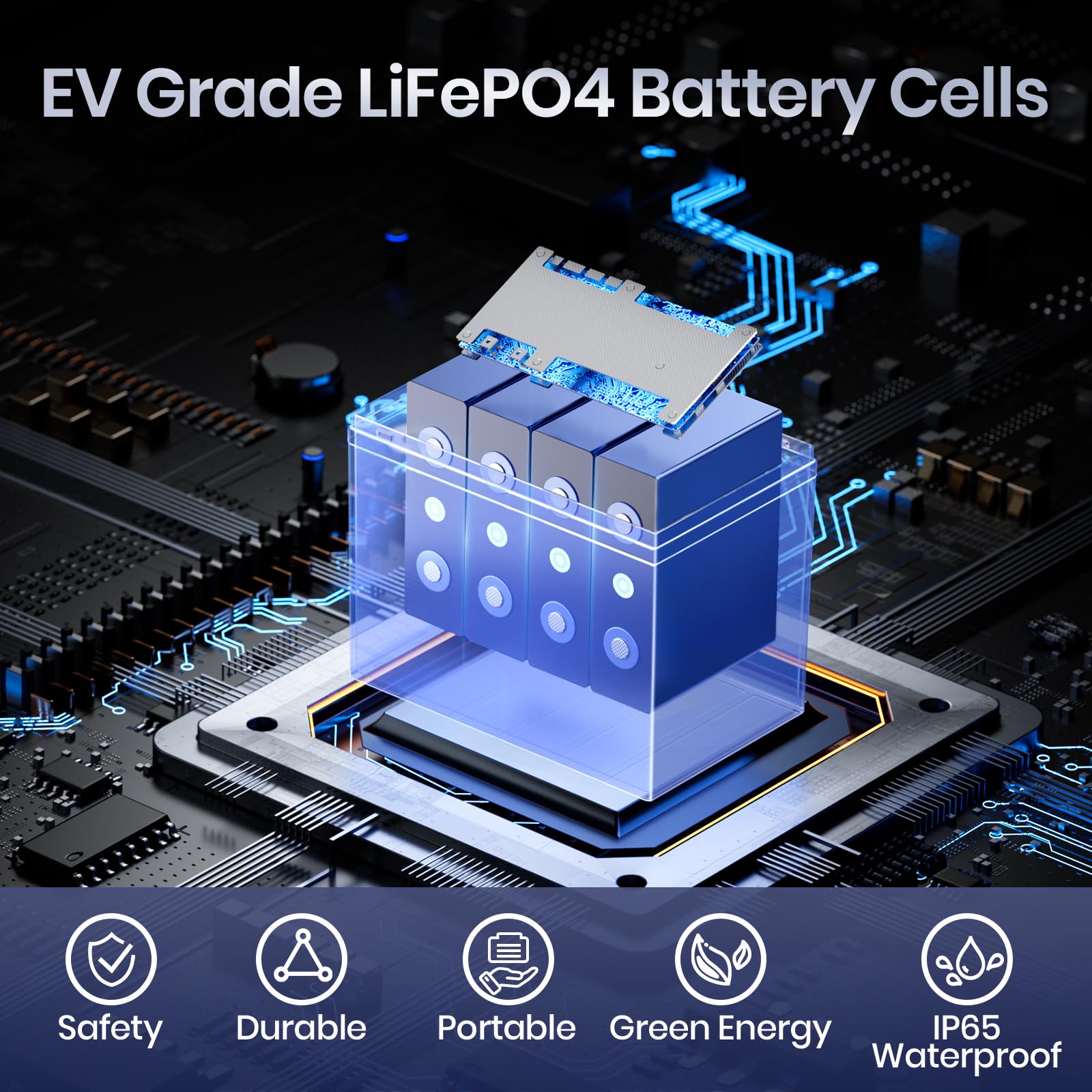 Timeusb 12V 100Ah LiFePO4 Lithium Battery Built-in 100A BMS. Automotive-Grade Cells, Group 24 Deep Cycle Lithium Batteries for RVs, Trolling Motors, Camper, Travel Trailers (4-Pack)