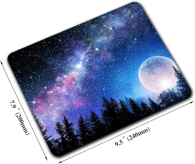 Beautiful Galaxy Nebula Mouse Pad, Full Moon in Night Forest Mouse Pad for Design, Anti-Slip Rubber Base Wireless Mouse Pads for Laptop