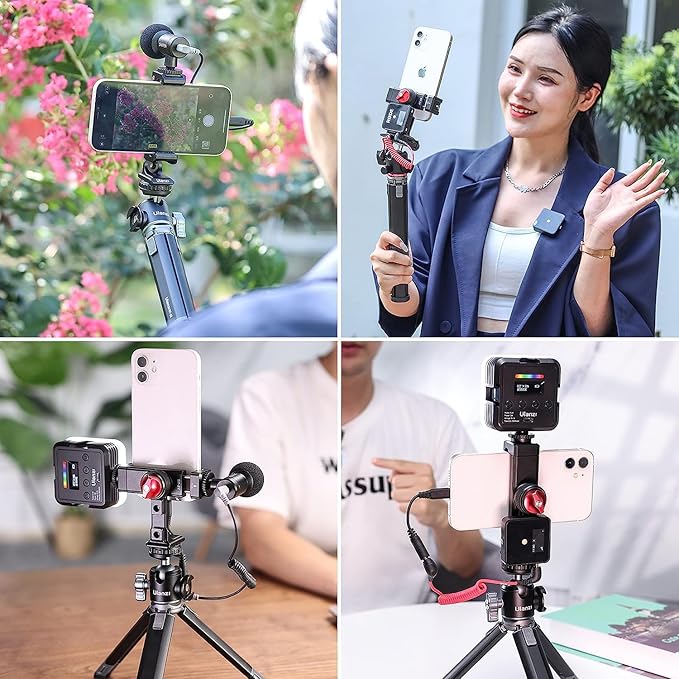 Metal Phone Tripod Mount 3 Cold Shoes & Arca Port, 360° Smartphone Tripod Adapter for iPhone Samsung Cell Phone Stand Holder for Desktop Video Live Streaming Vlogging Rig