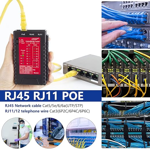 NOYAFA Network Cable Tester for RJ45 RJ11 RJ12 /Cat5 Cat5e Cat6 Cat6a Cat7, Universal Cable Tester, Continuity Test, Phone Line Cat3, Ethernet Tester, LAN Cable Test Tool (Red)
