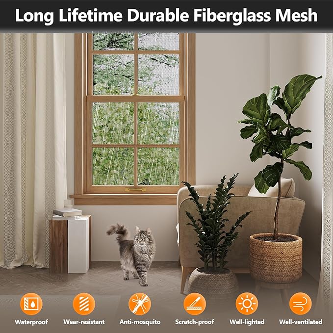Window Screen Door Repair Kit, 48" x 177" Screen Door Mesh Replacement Kit, Durable Fiberglass Mesh Roll with Tools for Windows Doors Patio and Porch Replacement, Black