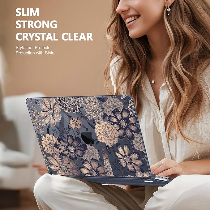 Case for MacBook Air 15 Inch 2025 2024 2023 Release M4 A3241 M3 A3114 M2 A2941, Hard Shell with Screen Protector & Keyboard Cover, Compatible with Touch ID - Spring Floral
