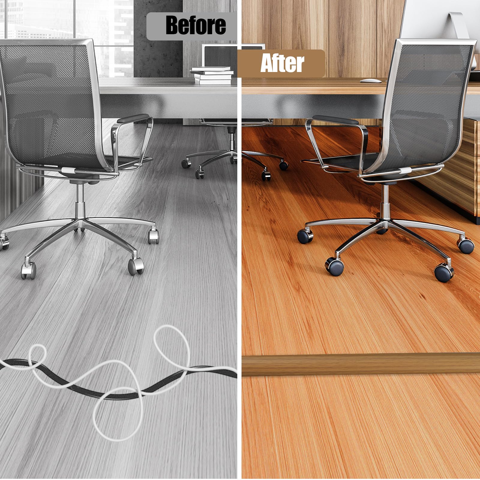 Floor Cord Cover Self Adhesive Cord Hider,20FT Cable Management, Extension Strip Protector for Wires, Prevent Cable Trips for Offices, Gyms, Exhibitions Cavity:0.51"(W) x 0.3"(H) Brown Wood
