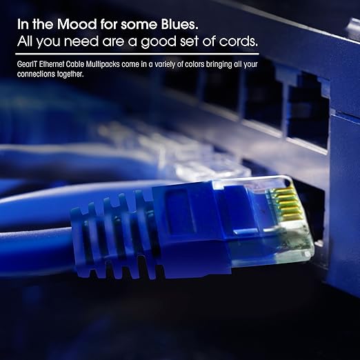 GearIT Cat 6 Ethernet Cable Pack - 100-Pack 1 ft Cat6 Ethernet Patch Cables | RJ45 Network Patch Cable, 10 Gbps Snagless Gold-Plated Connectors - Ethernet Cable Cat 6 for PC, TV, Router - Blue