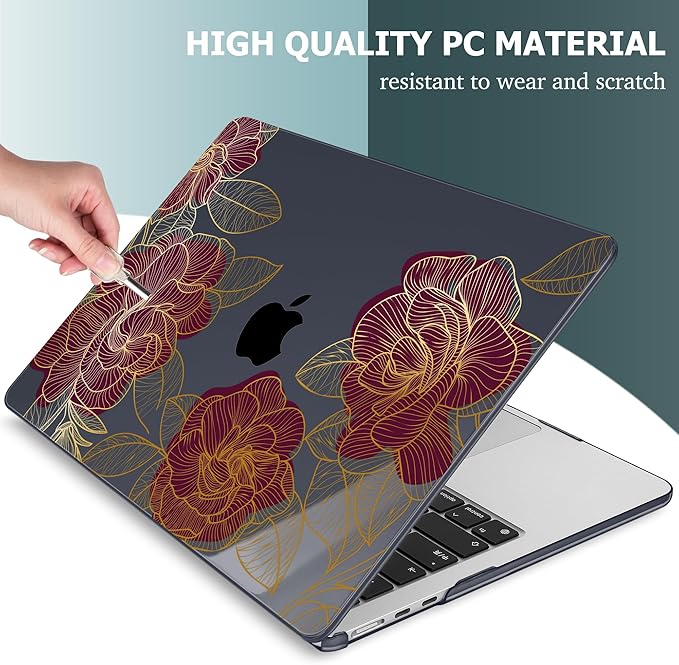 Mektron for 2025 M4 MacBook Air 13.6 Inch A3240 Case Fits 2023 A2681 M2 2024 A3113 M3 Chip with Liquid Retina Display Touch ID, Printed Plastic Hard Shell Cover for MacBook Air 13.6", Golden Rose