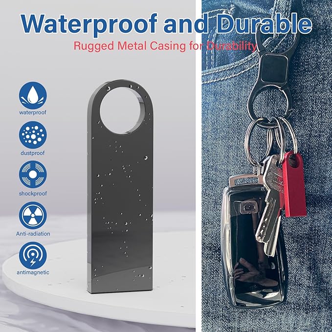 5 Pack 1GB USB Flash Drive with Keychains, Wooolken Sleek Metal USB 2.0 Thumb Drives Memory Stick for PC Laptop Computer