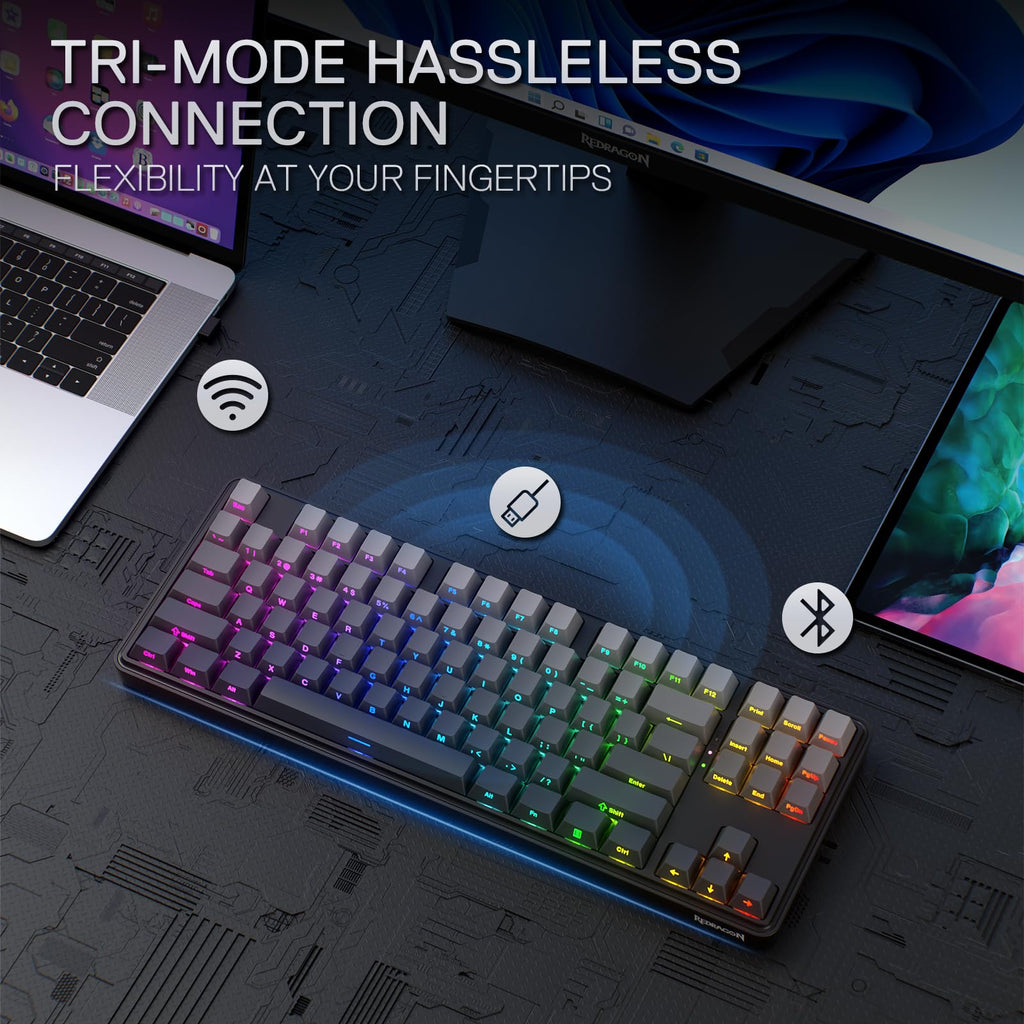 Redragon K707 PRO GB 80% Gasket RGB Gaming Keyboard, 3-Modes Wireless TKL Mechanical Keyboard w/Hot-Swap South-Facing LEDs Socket, PBT Gradient Keycaps & 5-Layer Noise Dampening, Custom Linear Switch