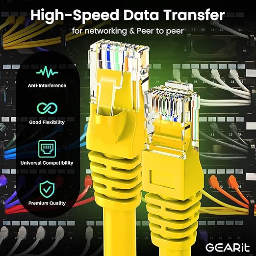 GearIT Cat 6 Ethernet Cable (24-Pack 3 Feet) Cat6 Network Patch, 10Gbps, RJ45, Snagless Cord, Gold-Plated Connectors, Internet for PC, TV, Tablet, Router, Printer, Servers, IT Data Center - Yellow