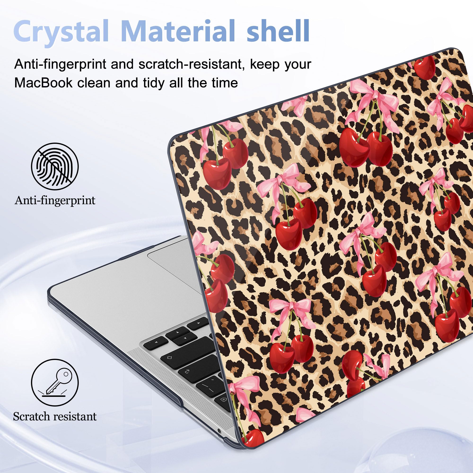 May Chen Case for MacBook Pro 13 inch M2 2023,2022,2021,2020 A2338 M1 A2251 A2289, Plastic Hard Shell Case for MacBook Pro 13" with Touch Bar Fits Touch ID, Cherry & Cheetah