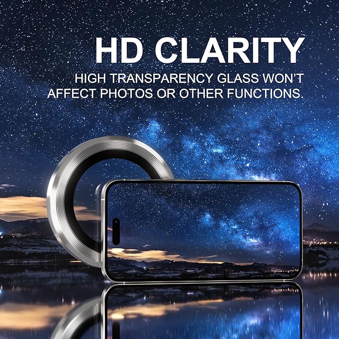Choiche Compatible for iPhone 16 Pro/iPhone 16 Pro Max Camera Lens Protector, 9H Tempered Glass Camera Cover Screen Protector Metal Ring Decoration Accessories (Titanium Natural)