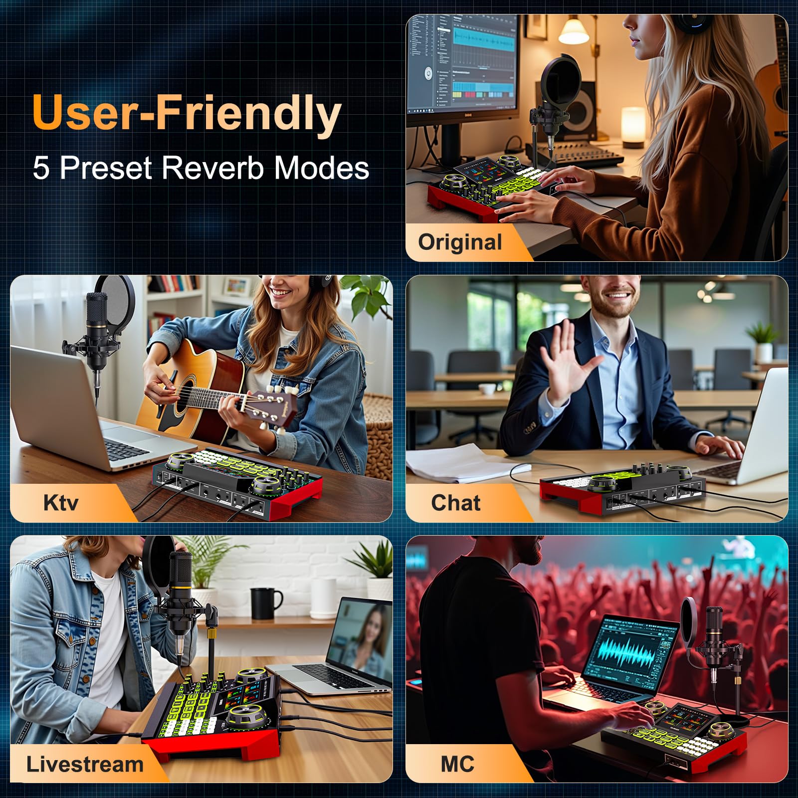 podcast equipment bundle, Live Sound Card with Audio Interface, All-in-One Audio Mixer with Voice Changer, Condenser Microphone for Live Streaming, Singing, Gaming, and Content Creation.