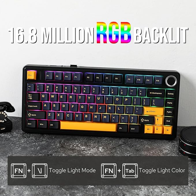 EPOMAKER x Aula F75 Gasket Mechanical Keyboard, 75% Wireless Hot Swappable Gaming Keyboard with Five-Layer Padding&Knob, Bluetooth/2.4GHz/USB-C, RGB (Black, LEOBOG Reaper Switch)