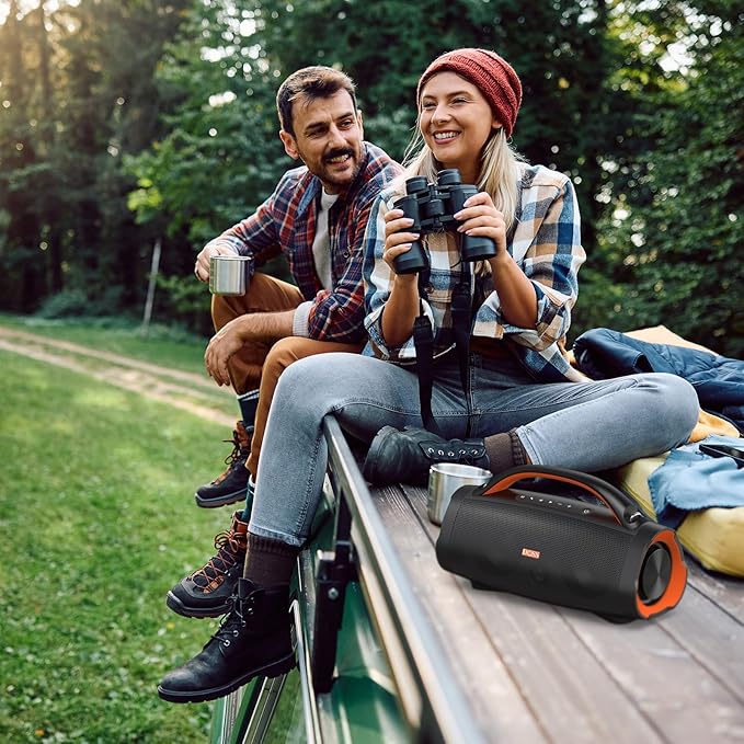 DOSS Extreme Boom Pro Loud Bluetooth Speaker with 100W Stereo Sound, Extra Bass, 20H Playtime, Party-Sync Led Lights, Built-in Power Bank, IPX6 Waterproof for Outdoor, Camping, Travel-Blue