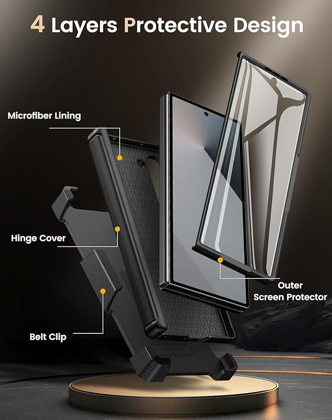 Vihibii for Samsung Galaxy Z Fold 6 Case with Belt Clip Holster & Card Holder & Slide Camera Cover & Hinge Protection & Screen Protector, Shockproof Rugged Wallet Case for Galaxy Z Fold 6, Black