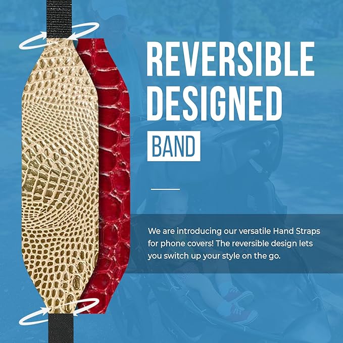 Phone Grip Strap - Pack of 2 Reversible Finger Holder for Phone Back, Customizable Anti-Slip Design, Wireless Charging Compatible Detachable Holder for iPhone - Gold & Red Alligator