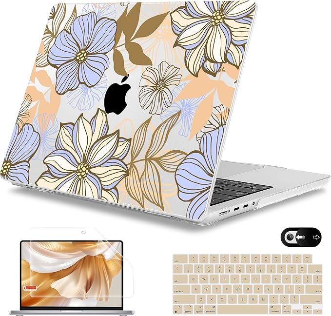 Mektron Case for MacBook Pro 16" M4 A3403 A3186 M3 A2991 M2 A2780 M1 A2485 (2021/2023/2024) Pro/Max with Touch ID, Hard Shell Plastic Laptop Cover Keyboard Cover Screen Protector, Abstract Floral