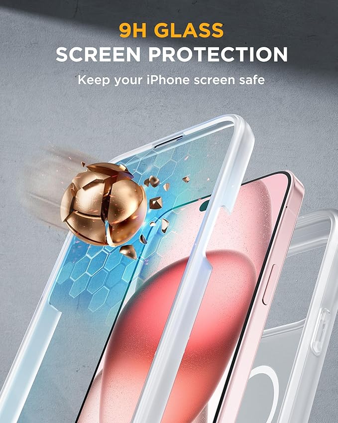 Miracase Magnetic for iPhone 15 Plus Case 6.7'' [Compatible with Magsafe] Full-Body 15 Plus Phone Case Cover with Built-in 9H Tempered Glass Screen Protector,Magnetic Frosted Clear