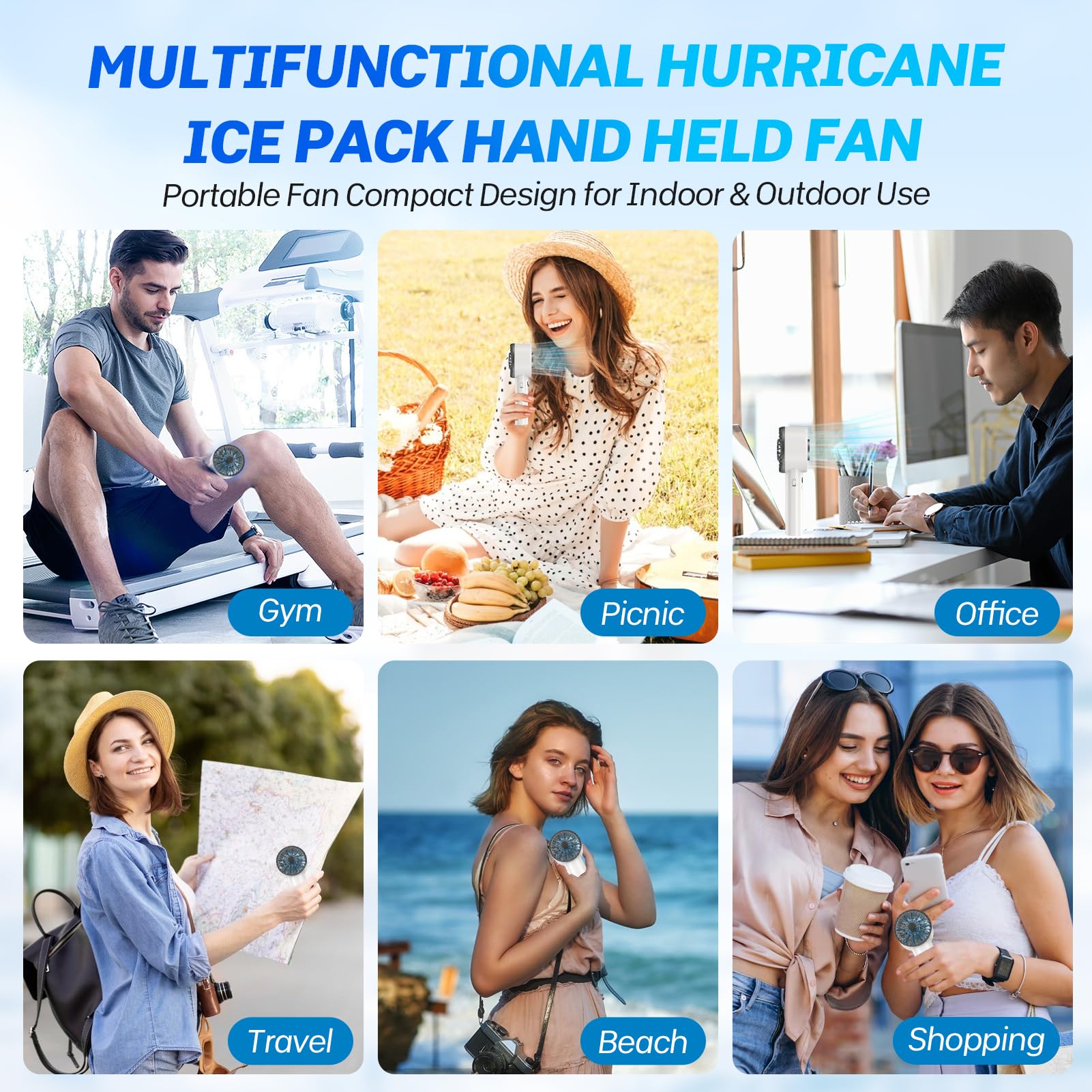 2025 Portable Handheld Ice Fan, Turbo Cooling Fans, 5200mAh, 100 Gear Hurricane Wind, ANC Silent Motor, Digital Display, USB C Rechargeable, Mini Icy Personal Electric Fan for Outdoor & Indoor (White)