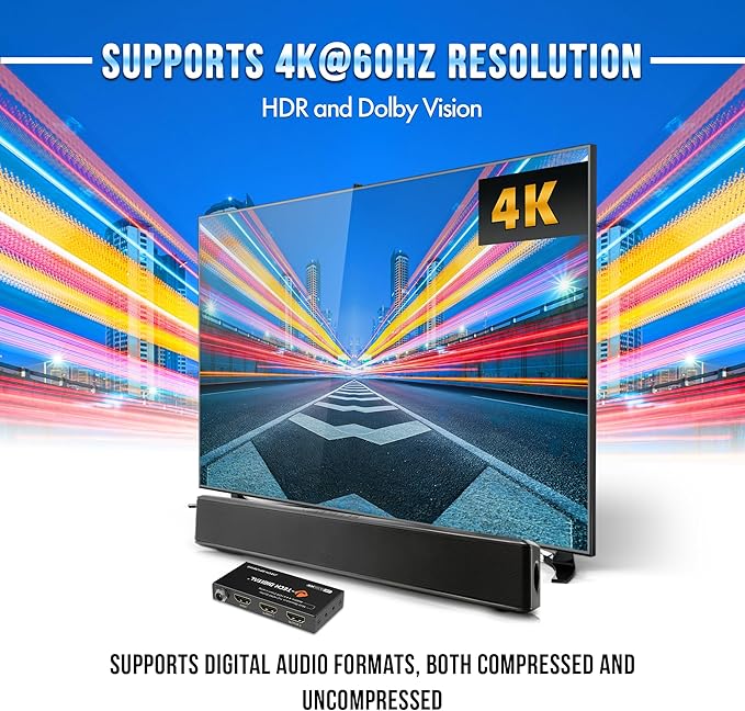 J-Tech Digital HDMI Splitter 1 in 2 Out 4K@60Hz, 1x2 HDMI Splitter for Duplicate/Mirror Screen 4K to 1080P Downscaling Function 3 EDID Settings (JTECH-SP12M18G)