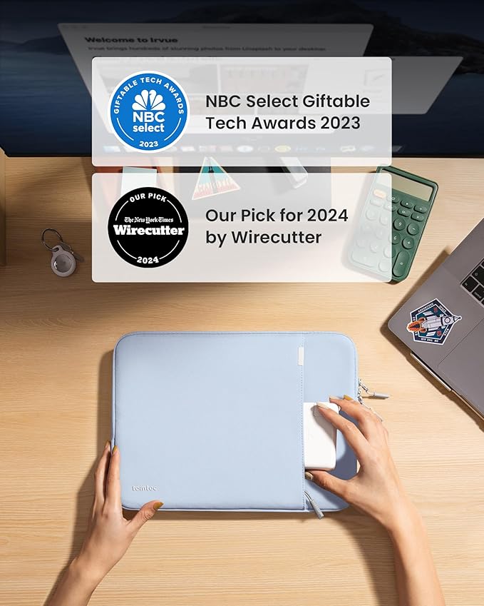 tomtoc 360° Protective Laptop Sleeve for 16-inch MacBook Pro M4/M3/M2/M1 Pro/Max A3403 A3186 A2991 A2780 A2485 A2141 2024-2019, Dell XPS 16 Laptop, Water-Resistant MacBook Case with Accessory Pocket