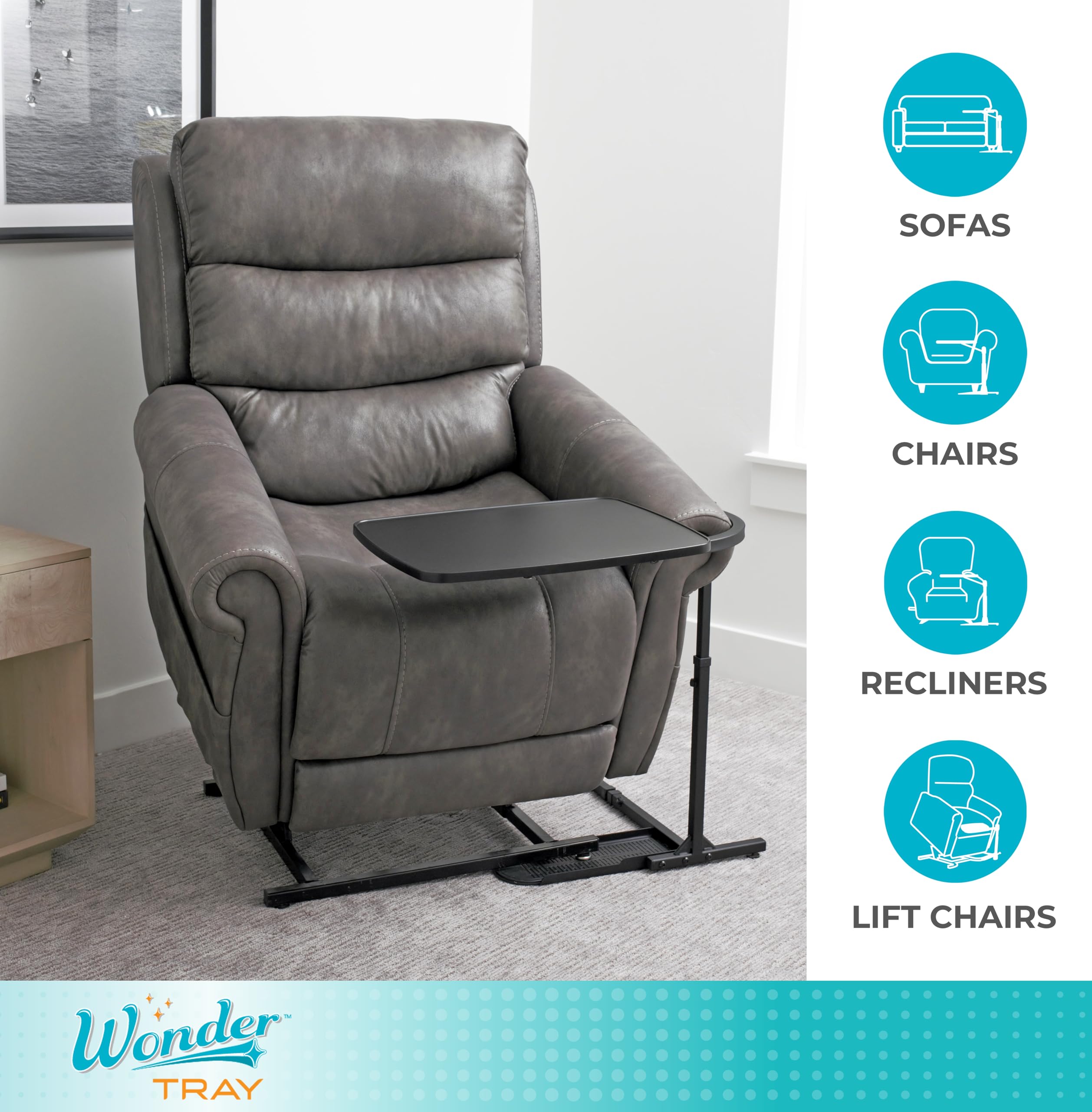 Stander Wonder Tray, Adjustable Swivel Table, Large Laptop Stand, Couch Desk, Side Tables & Gaming Bench, TV-Trays for Eating on Couches, Chairs, Recliners, Black