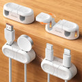 Magnetic Cable Clips - Chfeila 4Pack [Dual Slot] [360°Rotating & Twist-Lock] Cord Management, Adhesive Phone Charging Keeper, Wire Organizer Holder for Nightstand, Home Office Desk Accessories Decor