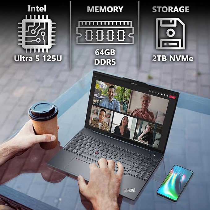 Lenovo ThinkPad T16 Gen 3 Business Laptop 16” FHD+ Display, Intel Ultra 5-125U (Beats i7-1355U), 64GB DDR5 RAM, 2TB SSD, 5MB Webcam, WiFi 6E + BT, RJ-45, HDMI, Win 11 Pro, 3 Yr Wty, AI Copilot, Black