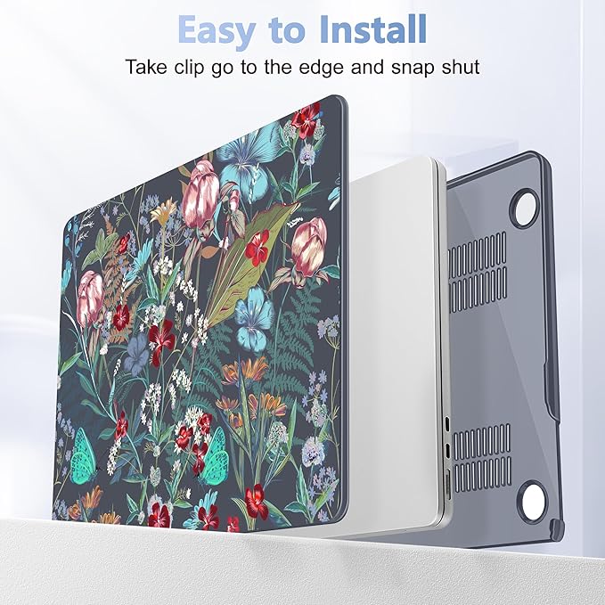 Case for MacBook Air 15 Inch 2025 2024 2023 Release M4 A3241 M3 A3114 M2 A2941, Hard Shell with Screen Protector & Keyboard Cover, Compatible with Touch ID, Flowers & Herbs