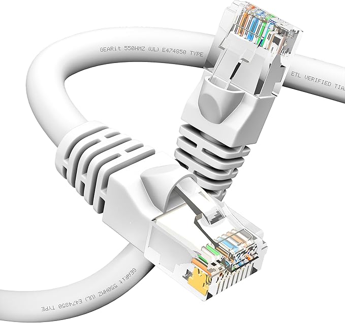 GEARit Cat 6 Ethernet Cable (1-Pack 14 Feet) Cat6 Network Patch, 10Gbps, RJ45, Snagless Cord, Gold-Plated Connectors, Internet for PC, TV, Tablet, Router, Printer, Servers, IT Data Center - White