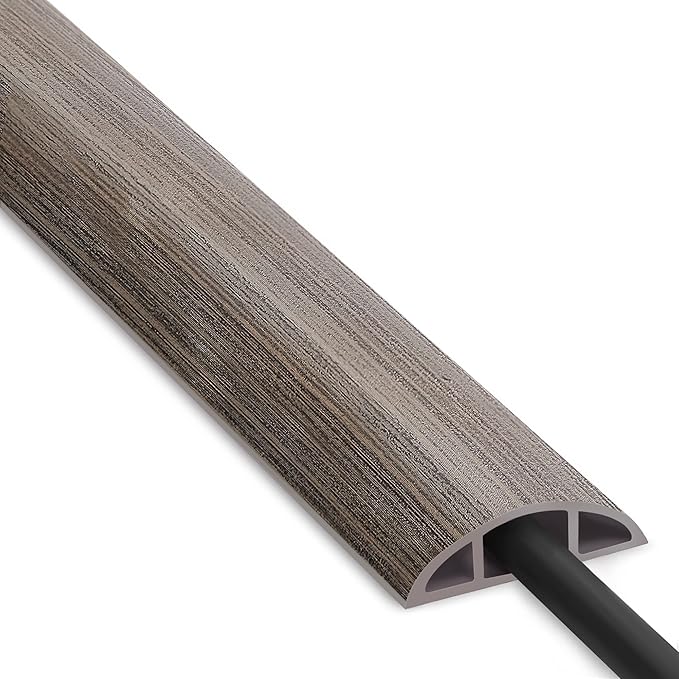 Floor Cord Cover 10ft, Cord Hider Floor Gray Wood, Cable Management Prevent Trips, Cable Cover Wire Covers for Electric Power Cords, Wire Protector Cavity W0.47in x H0.28in Grey