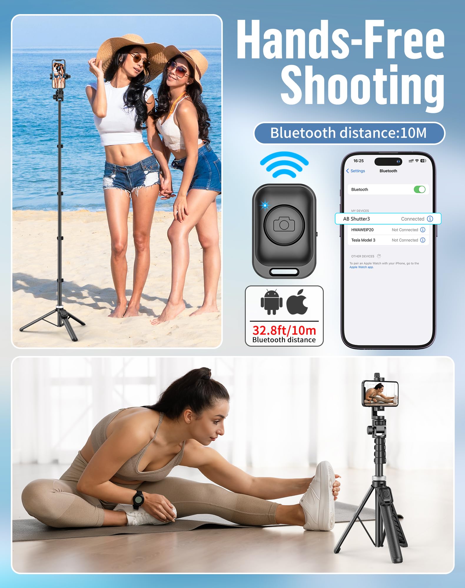 POVODO Selfie Stick for iPhone:Selfie Stick Tripod with Remote,Tripod for Video Recording,is Content Creator's Vlogging Kit,Compatible with Android, Camera, Also a Gopro Trip